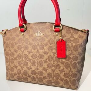 Coach Tan and Red Signature Satchel